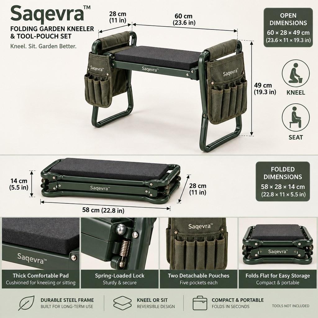 Saqevra™ KneelFold Folding Garden Kneeler and Tool-Pouch Set image 6