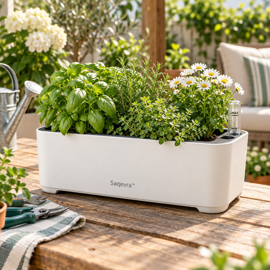 Saqevra™ AquaGauge Self-Watering Planter with Water-Level Indicator product view