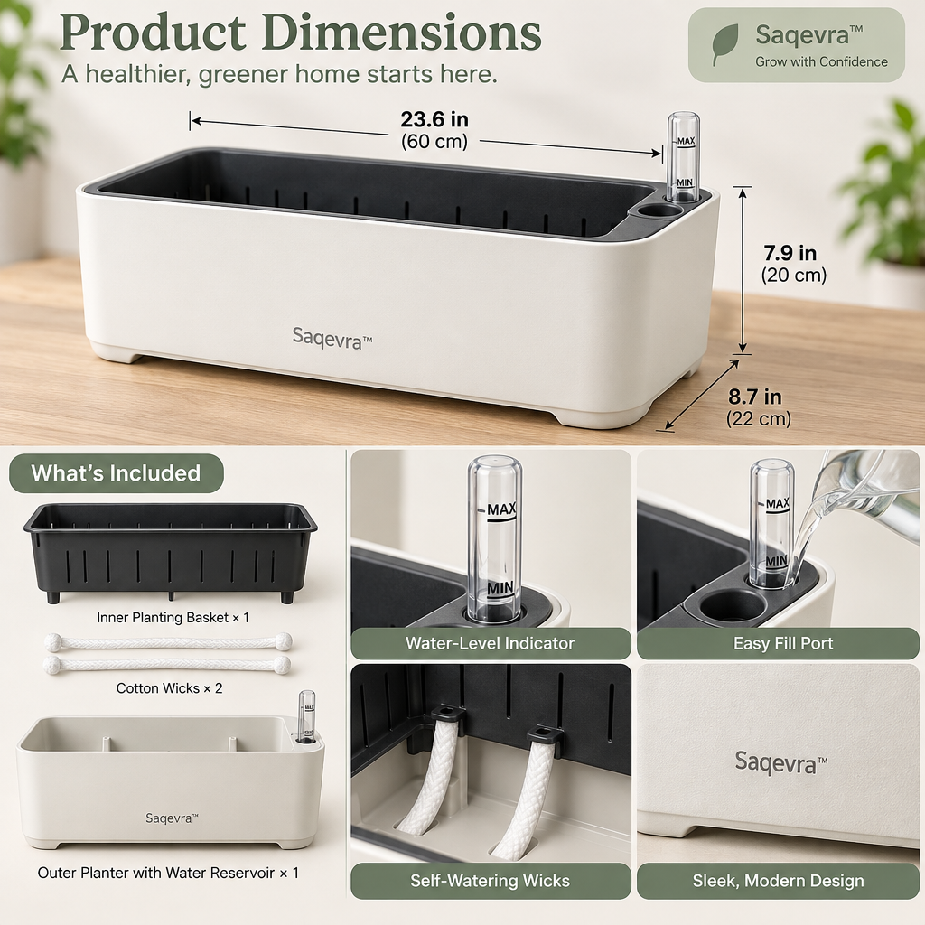 Saqevra™ AquaGauge Self-Watering Planter with Water-Level Indicator image 6