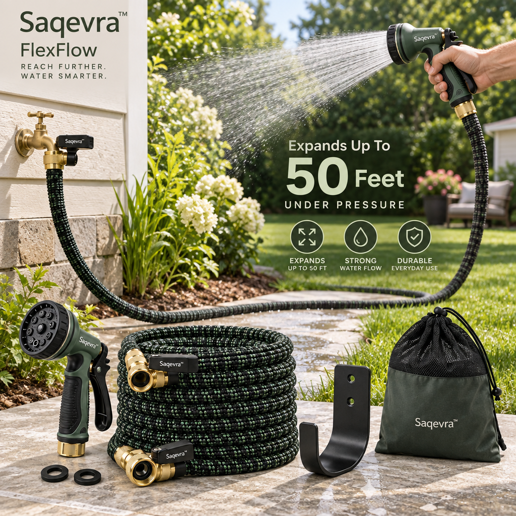 Saqevra™ FlexFlow High-Strength Expandable Garden Hose Set image 3