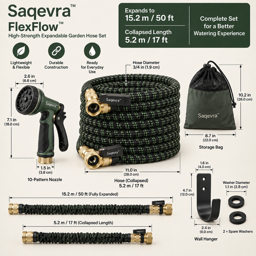 Saqevra™ FlexFlow High-Strength Expandable Garden Hose Set image 6