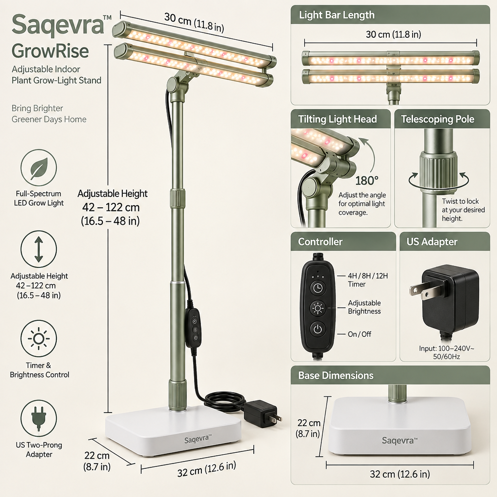 Saqevra™ GrowRise Adjustable Indoor Plant Grow-Light Stand image 6