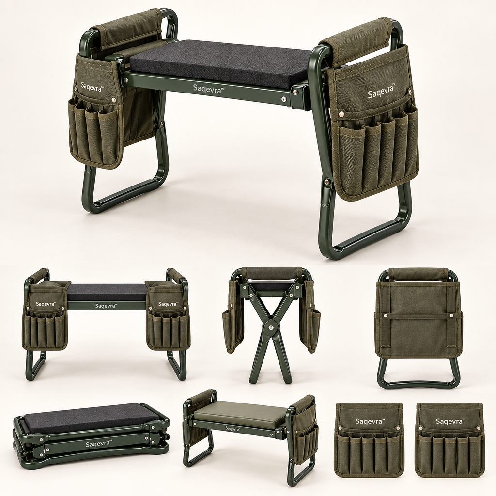 Saqevra™ KneelFold Folding Garden Kneeler and Tool-Pouch Set image 2