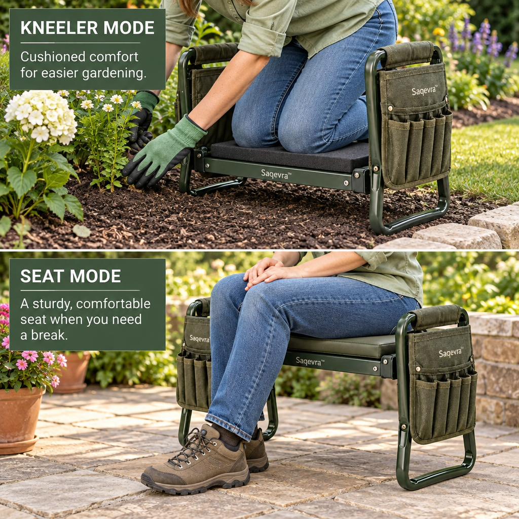 Saqevra™ KneelFold Folding Garden Kneeler and Tool-Pouch Set image 3