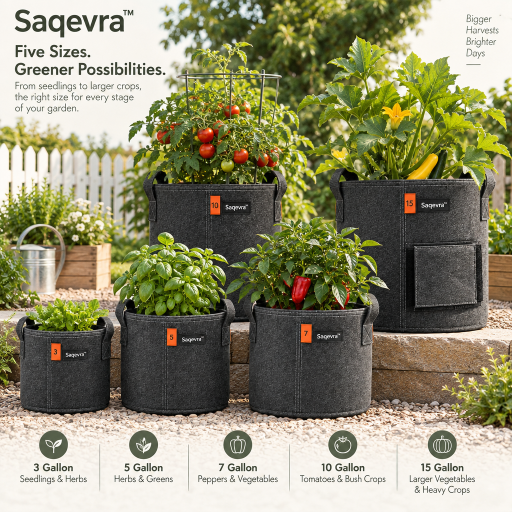 Saqevra™ RootCarry Multi-Size Fabric Grow Bag Set image 3