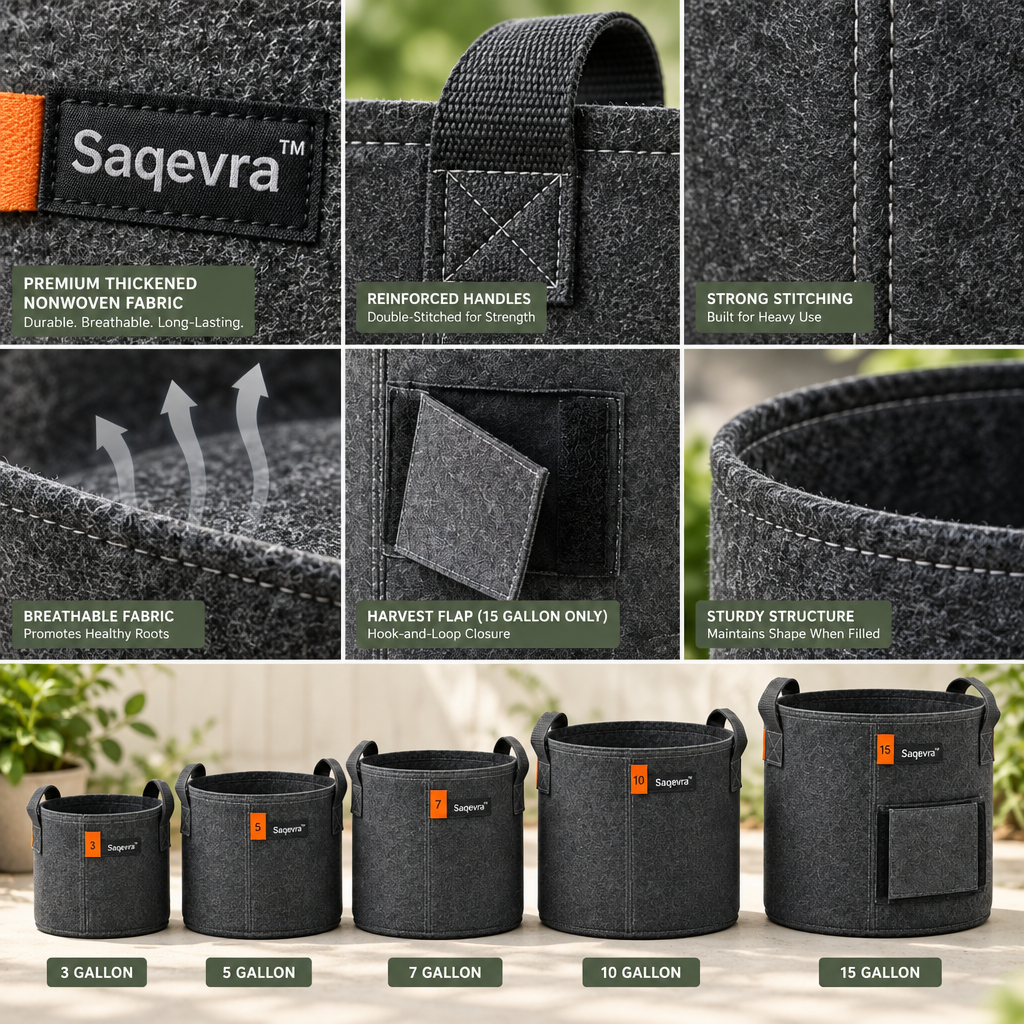 Saqevra™ RootCarry Multi-Size Fabric Grow Bag Set image 4
