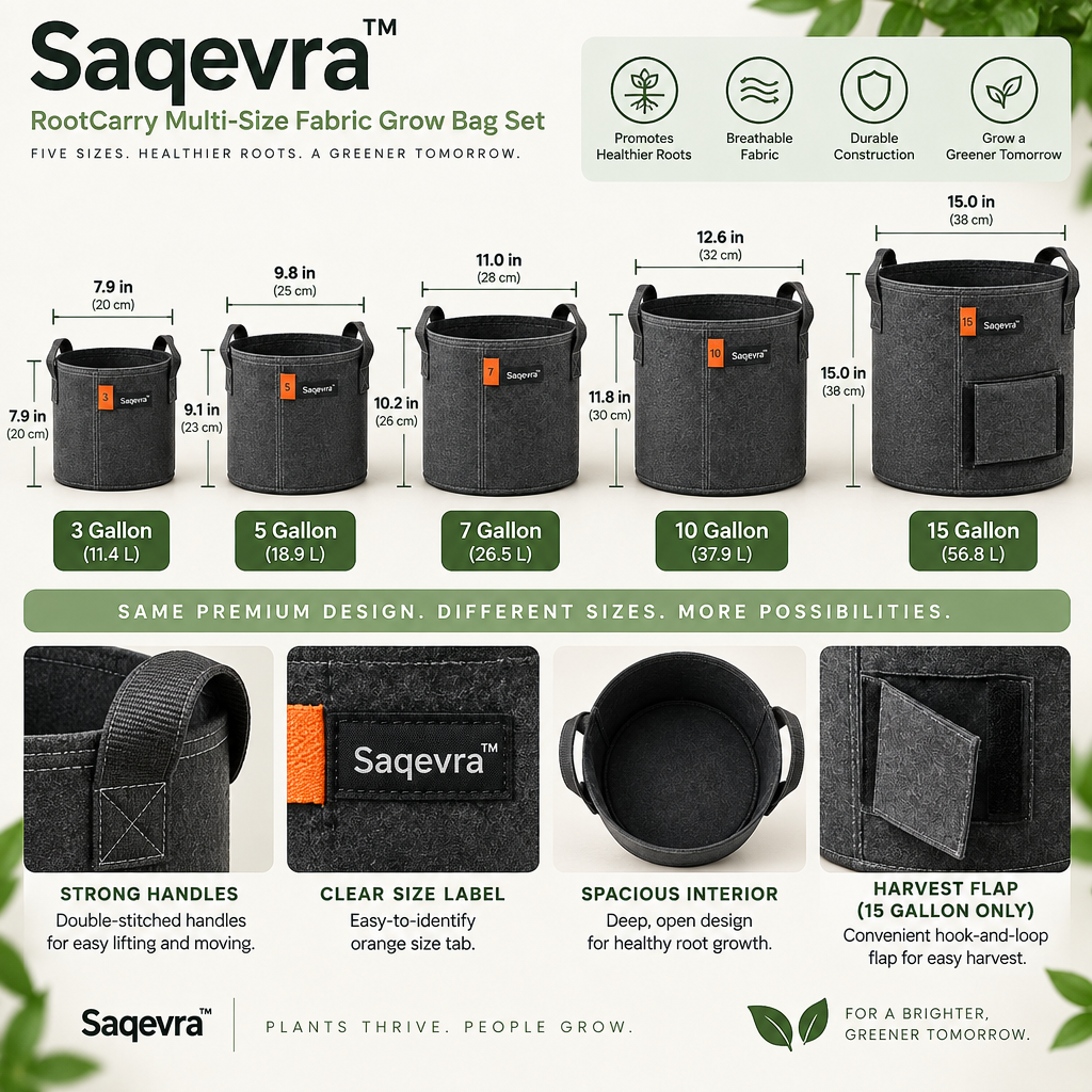 Saqevra™ RootCarry Multi-Size Fabric Grow Bag Set image 6