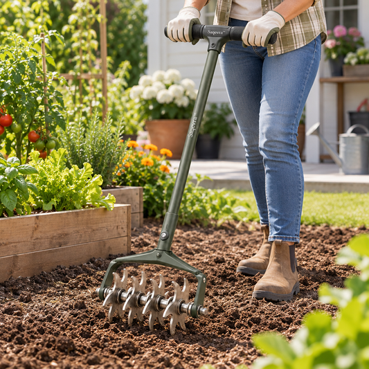 Saqevra™ SoilSpin Long-Handle Rotary Soil Cultivator product view