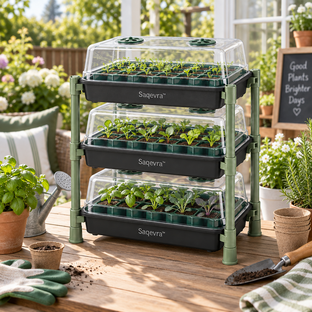 Saqevra™ SproutStack Multi-Level Greenhouse Seedling Tray Set product view