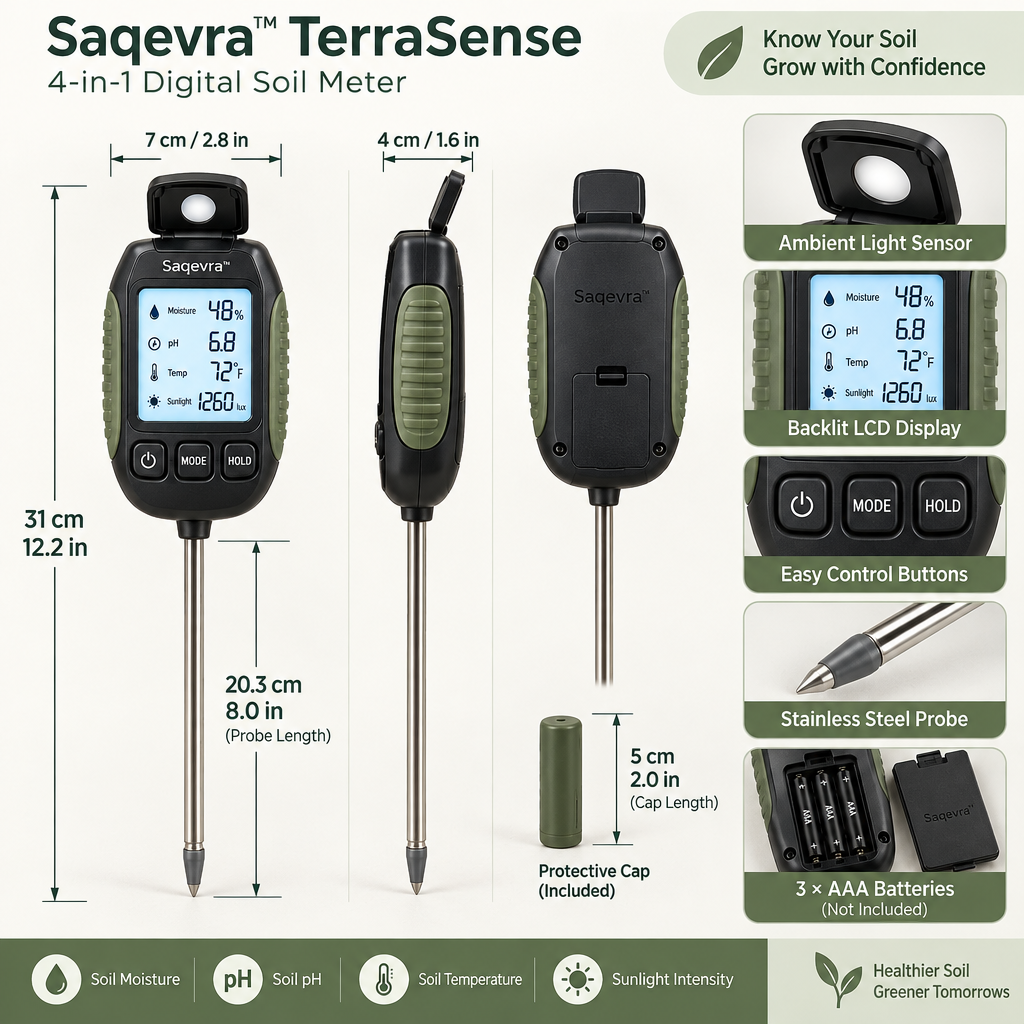 Saqevra™ TerraSense 4-in-1 Digital Soil Meter image 6