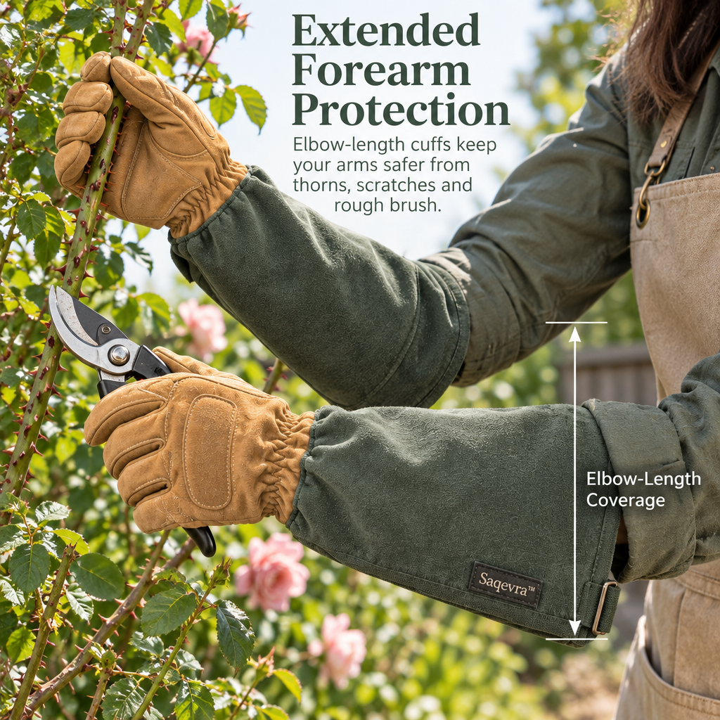 Saqevra™ ThornGuard Long-Sleeve Thorn-Resistant Gardening Glove Set image 3