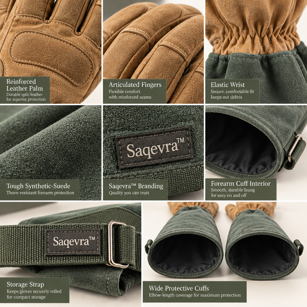 Saqevra™ ThornGuard Long-Sleeve Thorn-Resistant Gardening Glove Set image 4