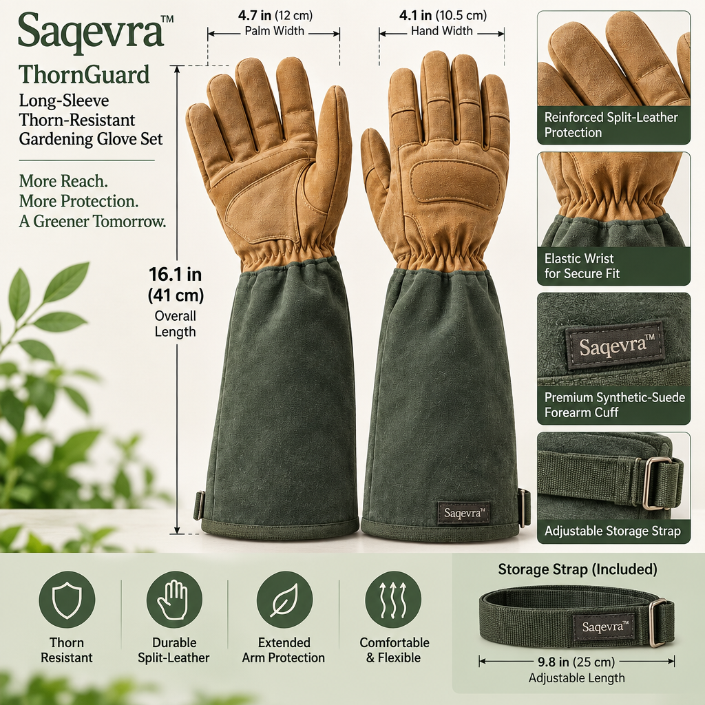 Saqevra™ ThornGuard Long-Sleeve Thorn-Resistant Gardening Glove Set image 6