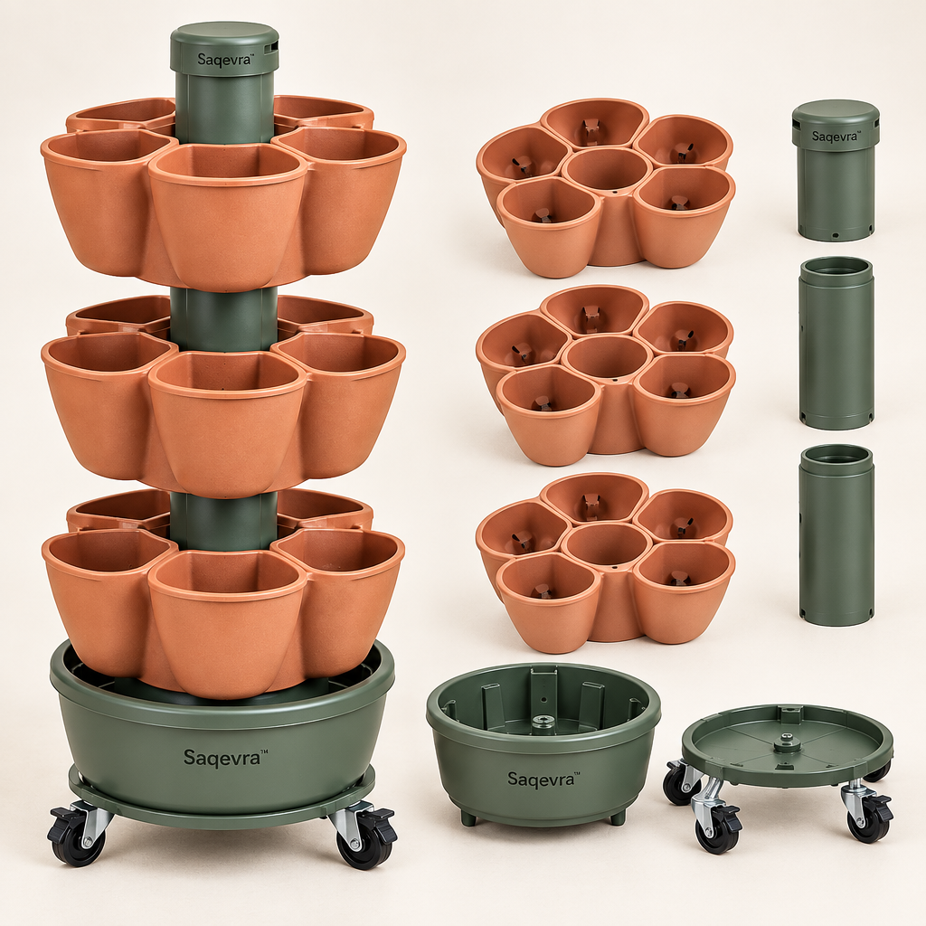 Saqevra™ TowerHarvest Three-Tier Self-Watering Herb and Strawberry Tower image 2