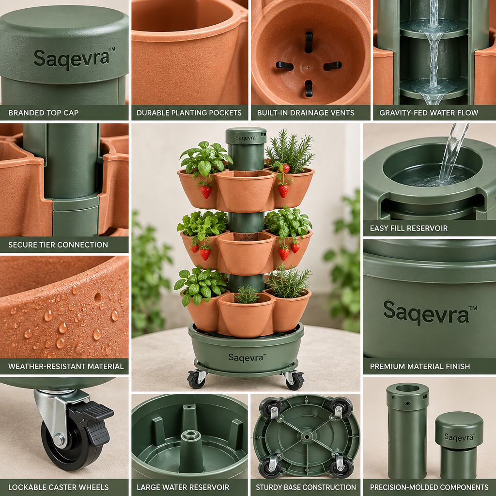 Saqevra™ TowerHarvest Three-Tier Self-Watering Herb and Strawberry Tower image 4