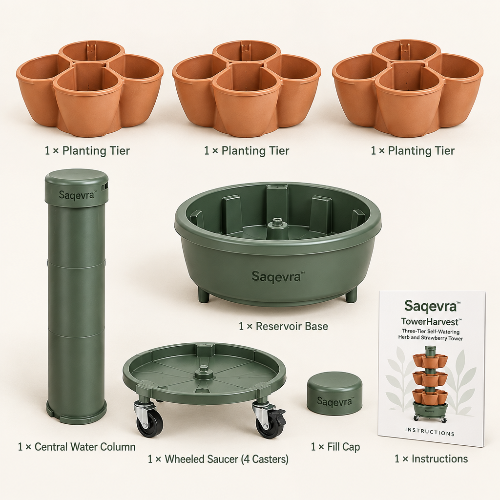 Saqevra™ TowerHarvest Three-Tier Self-Watering Herb and Strawberry Tower image 5