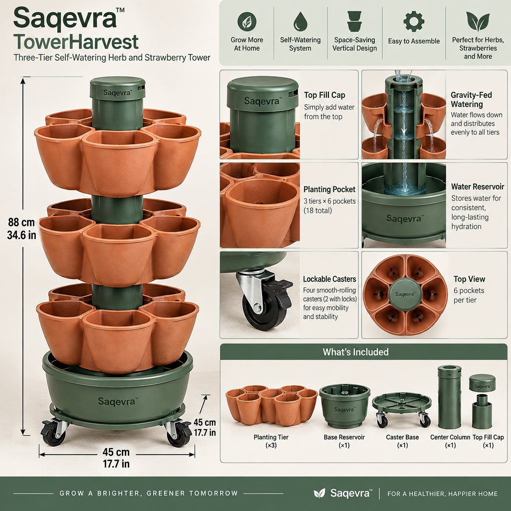 Saqevra™ TowerHarvest Three-Tier Self-Watering Herb and Strawberry Tower image 6